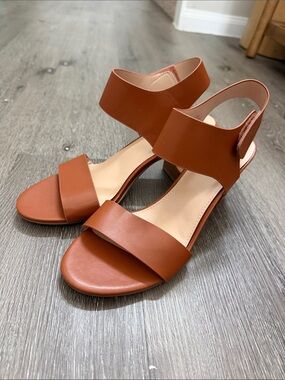 Brown Block Heel Sandals with Ankle Strap
